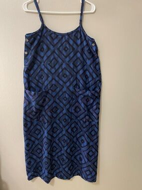 Marketplace Handwork of India maxi dress small blue black sun dress boho ikat